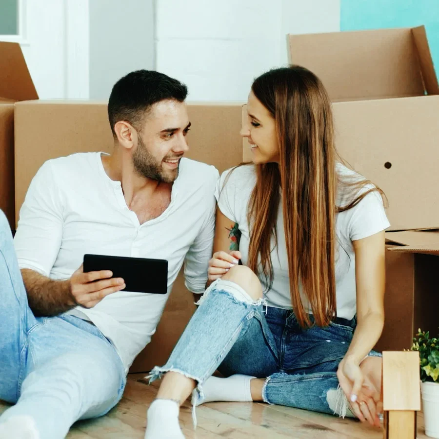 Couple with moving boxes